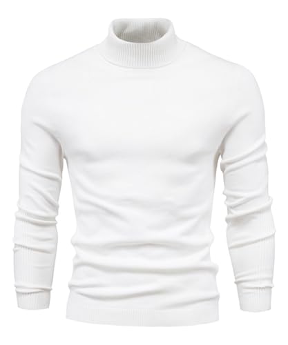 KOOSUFA Rollkragenpullover Herren Slim Fit Rollkragen Sweater Sweatshirt Feinstrick Herrenmode Langarm Rollkragenshirt Rollkragen Pullover Rollkragenpulli Strickpullover Beige, S von KOOSUFA