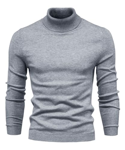 KOOSUFA Rollkragenpullover Herren Slim Fit Rollkragen Sweater Sweatshirt Feinstrick Herrenmode Langarm Rollkragenshirt Rollkragen Pullover Rollkragenpulli Strickpullover Grau, XXL von KOOSUFA