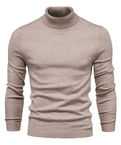 KOOSUFA Rollkragenpullover Herren Slim Fit Rollkragen Sweater Sweatshirt Feinstrick Herrenmode Langarm Rollkragenshirt Rollkragen Pullover Rollkragenpulli Strickpullover Khaki, M von KOOSUFA