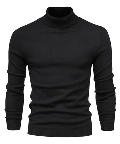 KOOSUFA Rollkragenpullover Herren Slim Fit Rollkragen Sweater Sweatshirt Feinstrick Herrenmode Langarm Rollkragenshirt Rollkragen Pullover Rollkragenpulli Strickpullover Schwarz, XXL von KOOSUFA