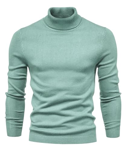 KOOSUFA Rollkragenpullover Herren Slim Fit Rollkragen Sweater Sweatshirt Feinstrick Herrenmode Langarm Rollkragenshirt Rollkragen Pullover Rollkragenpulli Strickpullover Zyan, M von KOOSUFA