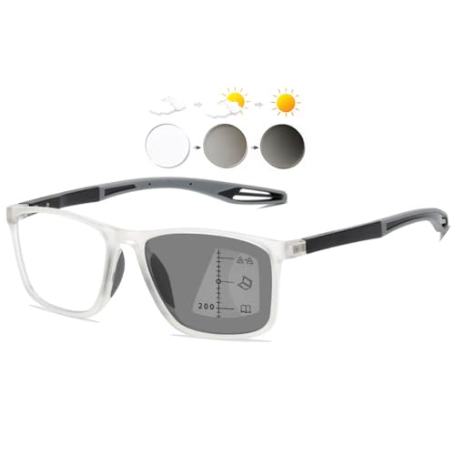 KOOSUFA Selbsttönende Gleitsicht Lesebrille Gleitsichtbrille Progressive Multifokus Blaulichtfilter Photochrome Herren Damen Federscharnier TR90 mit UV-Schutz Sonnenlesebrille Durchsichtig Grau 1.5 von KOOSUFA