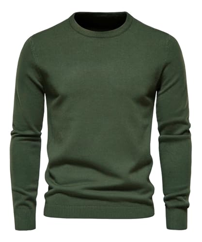 KOOSUFA Strickpullover Herren Rundhals Pulli Slim Fit Sweater Sweatshirt Feinstrick Langarm Business Pullover Winter Warm Armeegrün, M von KOOSUFA