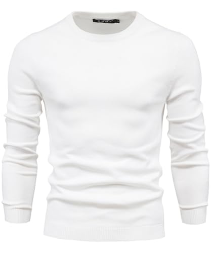 KOOSUFA Strickpullover Herren Rundhals Pulli Slim Fit Sweater Sweatshirt Feinstrick Langarm Business Pullover Winter Warm Beige, M von KOOSUFA