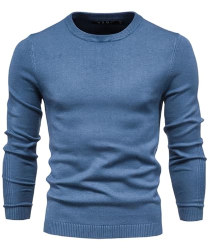 KOOSUFA Strickpullover Herren Rundhals Pulli Slim Fit Sweater Sweatshirt Feinstrick Langarm Business Pullover Winter Warm Blau, M von KOOSUFA
