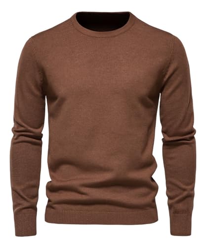 KOOSUFA Strickpullover Herren Rundhals Pulli Slim Fit Sweater Sweatshirt Feinstrick Langarm Business Pullover Winter Warm Braun, XL von KOOSUFA