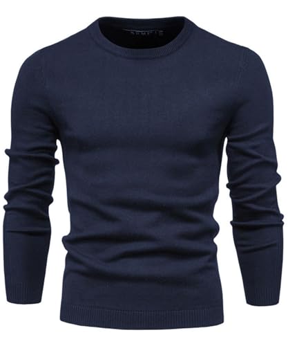 KOOSUFA Strickpullover Herren Rundhals Pulli Slim Fit Sweater Sweatshirt Feinstrick Langarm Business Pullover Winter Warm Dunkelblau, XXL von KOOSUFA