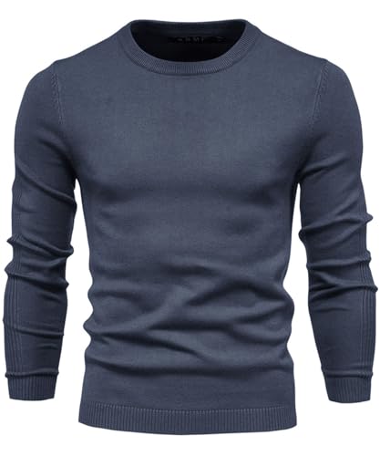 KOOSUFA Strickpullover Herren Rundhals Pulli Slim Fit Sweater Sweatshirt Feinstrick Langarm Business Pullover Winter Warm Dunkelgrau, XL von KOOSUFA