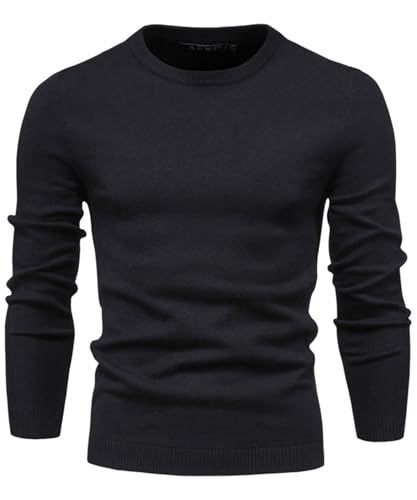 KOOSUFA Strickpullover Herren Rundhals Pulli Slim Fit Sweater Sweatshirt Feinstrick Langarm Business Pullover Winter Warm Schwarz, M von KOOSUFA
