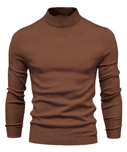 KOOSUFA Strickpullover Herren Slim Fit Rollkragenpullover Rollkragen Sweater Sweatshirt Feinstrick Langarm Rollkragenshirt Stehkragen Pullover Rollkragenpulli Braun, M von KOOSUFA