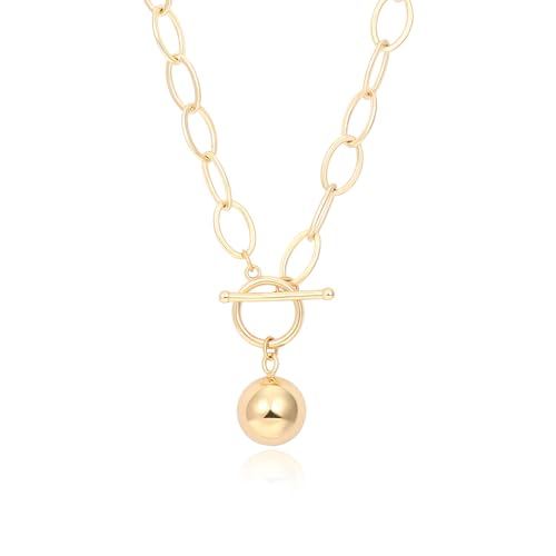 KOOUNUATA 18K Gold Chunky Chain Necklace für Frauen mit Harmony Ball Anhänger und Toggle-Verschluss Schmuckgeschenk 20’’ von KOOUNUATA