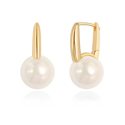 KOOUNUATA 18K Gold Hoop Handgefertigte weiße runde Muschelperlen Anhänger Ohrringe für Frauen Minimalistische simulierte Perlen Ohrring Schmuck KOOUNUATA 18K Gold Hoop Handgefertigte weiße runde Muschelperlen Anhänger Ohrringe für Frauen Minimalistische simulierte Perlen Ohrring Schmuck von KOOUNUATA