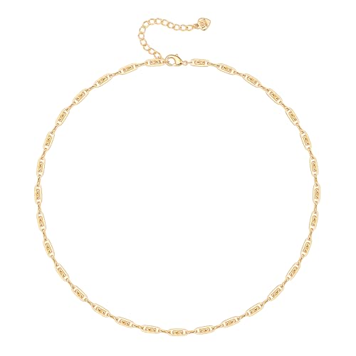 KOOUNUATA Dainty 18K Gold Link Chain Choker Paperclip Necklace für Damen einfache Perlenstation Satellitenkette Choker Halskette minimalistische Unendlichkeitskette Schichtschmuck 16" von KOOUNUATA