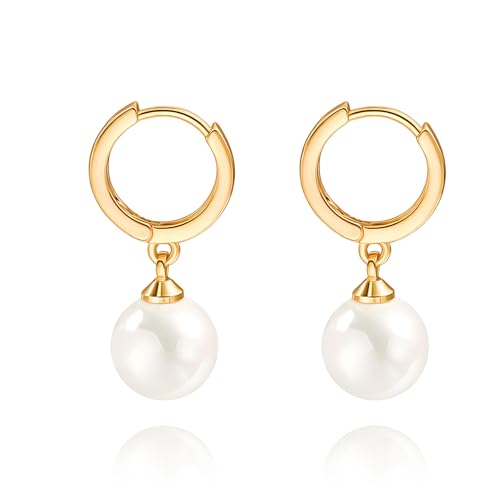 KOOUNUATA Kleine Gold Huggie Hoop Ohrringe mit Muschelperlen Anhänger Dangle Post Ohrringe Hängend Leicht Handgemachte Schmuckstücke für Frauen KOOUNUATA Kleine Gold Huggie Hoop Ohrringe mit Muschelperlen Anhänger Dangle Post Ohrringe Hängend Leicht Handgemachte Schmuckstücke für Frauen von KOOUNUATA