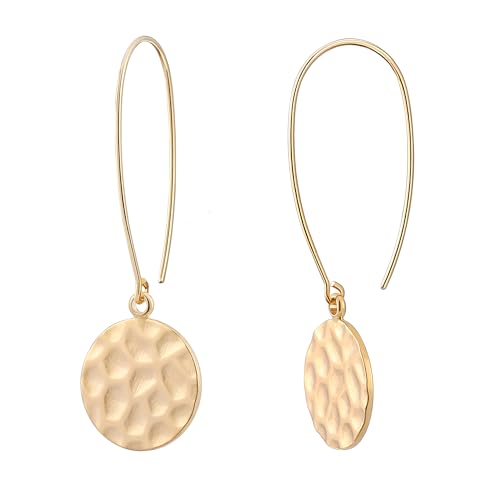 KOOUNUATA Statement Lange Gold Hammered Geometrische Disc Ohrringe Kreis Drop Hängende Ohrringe Runde Hängende Hoop Schmuck für Frauen von KOOUNUATA