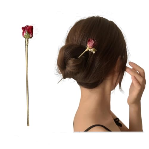 Französische Haarnadeln mit getrockneter Blume und Rosenperle – goldene Chignon-Haarnadel für Frauen, elegante Haarspange aus Metall für Mädchen Französische Haarnadeln mit getrockneter Blume und Rosenperle – goldene Chignon-Haarnadel für Frauen, elegante Haarspange aus Metall für Mädchen von KOOYORK