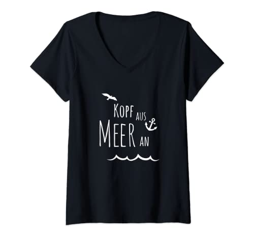Damen KOPF AUS MEER AN - mit Wellen, Möwe und Anker T-Shirt mit V-Ausschnitt Damen KOPF AUS MEER AN - mit Wellen, Möwe und Anker T-Shirt mit V-Ausschnitt von KOPF AUS MEER AN - mit Wellen, Möwe und Anker