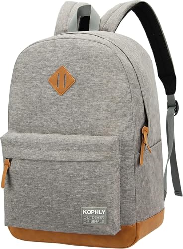 KOPHLY Großer Handgepäck Reise Laptop Rucksack für Damen und Herren, Schulrucksack, Klassischer Rucksack für Uni, Arbeit, Reiserucksäcke(Hellgrau, 18 inches) von KOPHLY