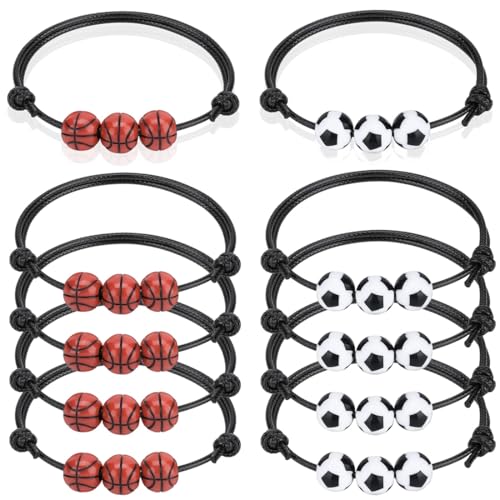 KOQAIIZ 10 Stück Fußball Armbänder für Kinder Basketball, Basketball Perlen Einstellbare Armband für Kinder Jungen Männer Sport Party Favors Inspirational Armbänder von KOQAIIZ