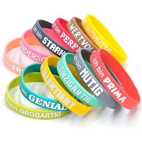 KOQAIIZ 12 Stück Motivationsarmbänder Inspirierende Silikon Armbänder mit Positiven Sprüchen, Party Einlassbänder, Securebänder, Festival Armbänder, für Damen Herren Teenager von KOQAIIZ