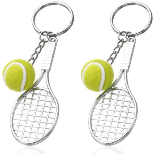 KOQAIIZ 2 Stücke Tennisschläger Schlüsselanhänger Mini Neuheit Schlüsselanhänger Metall Schlüsselanhänger Tennisball Anhänger Geschenke für Sport Schlüsselanhänger von KOQAIIZ