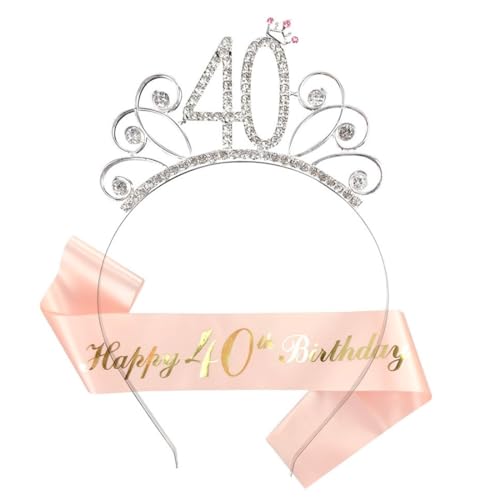 KOQAIIZ 40. Geburtstag Krone Schärpe, Geburtstag Tiara Silber Geburtstag Schärpe Roségold, 40 Birthday Geburtstag Schärpe für 40. Geburtstag Frauen deko Accessoires Geschenk von KOQAIIZ