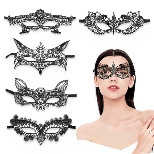 KOQAIIZ 5 Stück Venezianische Maske Spitze Damen, Maske Gesicht KostüM, Maske Schwarz, Maske Gesicht Verkleidung, für Halloween Karneval Abendkleid Tanz Ball Party von KOQAIIZ