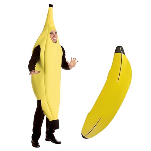 KOQAIIZ Bananen kostüm Neuartige Obst Kostüme Lustiges, Bananen Kostüm Herren Damen Unisex Lustig Karneval Halloween Kostüm Banane Kostüm für Erwachsene von KOQAIIZ