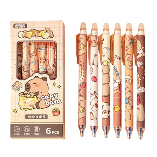 KOQAIIZ Capybara Stifte Set, 6 Stück Radierbare Kugelschreiber, 0,5 mm Blaue Tinte, Einziehbare Stifte Schreibwaren für Schule, Büro,Capybara-motto-partygeschenke von KOQAIIZ