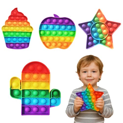 KOQAIIZ Pop It Bubble Fidget Spielzeug, 4Pcs Silikon Antistress Toy für Stressabbau, Kinder und Erwachsene von KOQAIIZ