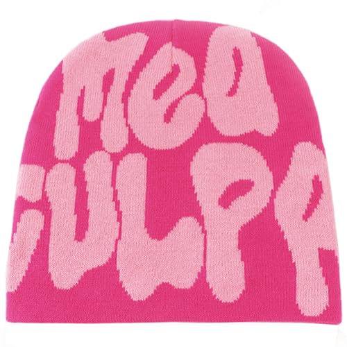 KORADI Damen Beanie Mütze MEA Culpa Word Head Toque Herren Y2K Stilvolle Beanie Mützen Winter Strickmütze für Geschenke, Knallpink (Hot Pink), Einheitsgr��e von KORADI