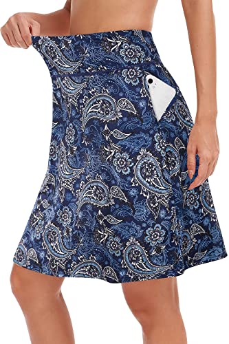 KORALHY Knielange Skorts für Damen, hohe Taille, Tennisrock mit Reißverschlusstasche, 50,8 cm, Marineblaue Blume, X-Groß KORALHY Knielange Skorts für Damen, hohe Taille, Tennisrock mit Reißverschlusstasche, 50,8 cm, Marineblaue Blume, X-Groß von KORALHY