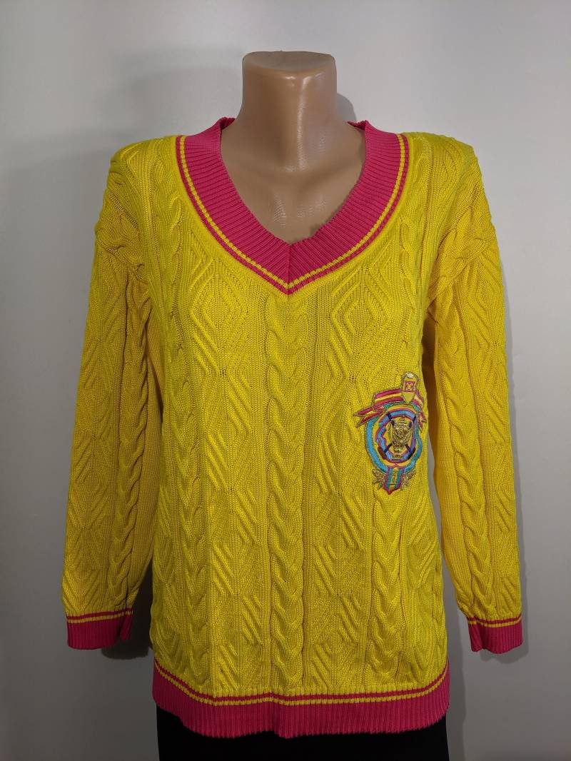 Vintage 80Er Jahre Escada Pullover in Gelb Mit Stickerei. V-Ausschnitt von KORARE