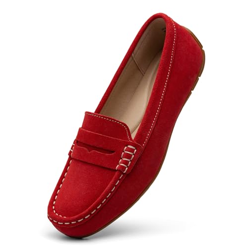 KORDAL Bequeme und leichte Damen-Slip-Ons, aus Wildleder, niedlich, Business, Freizeit, Kleid, Arbeit, Büro, flache Schuhe, Alltag, Walking-Schuhe, Fahren, Mocs für Frauen, Rot/Ausflug, einfarbig KORDAL Bequeme und leichte Damen-Slip-Ons, aus Wildleder, niedlich, Business, Freizeit, Kleid, Arbeit, Büro, flache Schuhe, Alltag, Walking-Schuhe, Fahren, Mocs für Frauen, Rot/Ausflug, einfarbig von KORDAL