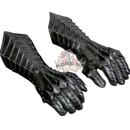 KORE NS Mittelalterliche Stulpenhandschuhe Nazgul Schwarz Antike Stahl Rüstung Handschuhe Kreuzritter Larp Cosplay, Schwarz, Regulär von KORE NS