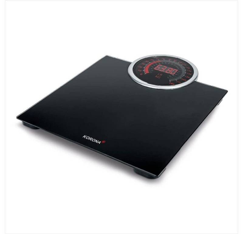 KORONA Personenwaage CORA 73250, Glaswaage 180 kg XXL Display + Vollsichtskala, schwarz, rot beleuchtet von KORONA