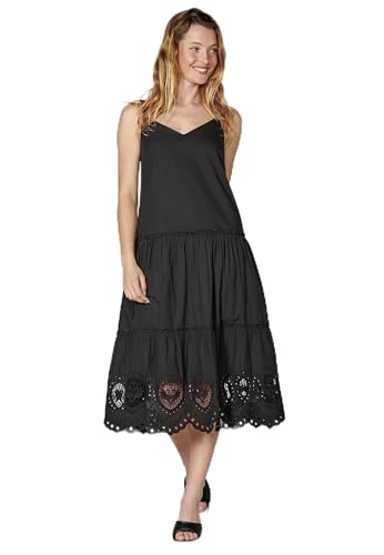Koroshi Langes Kleid mit Trägern aus Baumwolle mit schwarzen Stickereien für Damen, Schwarz, Schwarz , Medium von KOROSHI MANIAKS GRAPHIC DESIGN TM