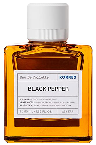 KORRES BLACK PEPPER Eau De Toilette für Herren, würzig, frischer Duft mit Zitrusnoten, dermatologisch getestet, vegan, 50 ml von KORRES