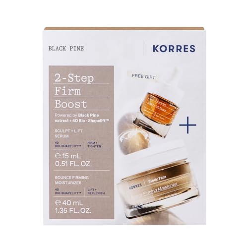KORRES BLACK PINE Set 2-Step Boost für Straffung, Vorteilsset für Damen, Gesichtscreme 40 ml und Serum 15 ml, glättet und strafft reife Haut, für normale-Mischhaut. Vegan von KORRES