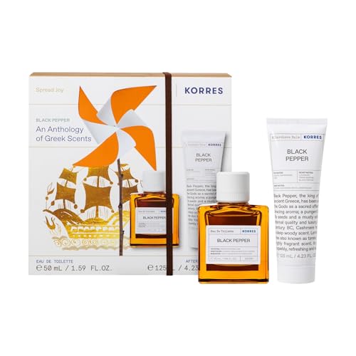 KORRES Black Pepper Duftset für Ihn, Geschenkset mit EDT 50ml und Aftershave 125ml, Vorteilsset mit würzig frischen Duft, vegan von KORRES