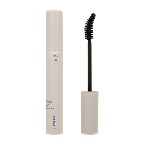 KORRES Drama Curl Mascara Black 01, Mascara mit Lifting-Effekt & gebogener Bürste, Vulkan-Mineralien & Pflegekomplex, für geschwungene Wimpern mit langem Halt, vegane Formel, schwarz, 13 ml von KORRES