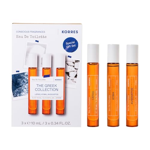 KORRES GREEK SCENTS Eau de Toilettes Reiseset unisex, Griechisches Roll-On Duftset aus Kyma, Lefko und Avgoustos, Reisegrößen Set, vegan, 3x 10 ml von KORRES