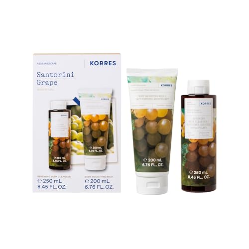 KORRES Körperpflege Vorteilsset Santorini Grape für Damen und Herren, Duschgel 200 ml und Bodymilk 250 ml, mit leckeren Duft von fruchtigen Trauben, vegan, silikon- und parabenfrei von KORRES