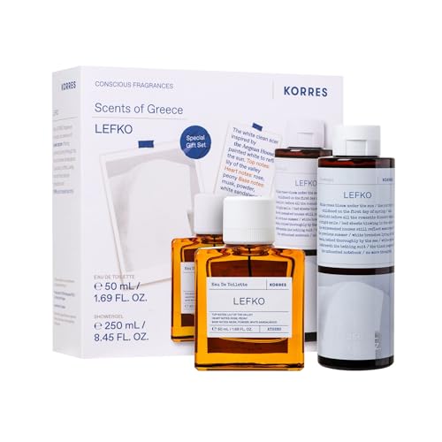 KORRES LEFKO Duftset Unisex Eau de Toilette & Duschgel, pudrig-würziger Duft mit Rose, Maiglöckchen & Sandelholz, vegan, ohne Phthalate & PCM, 50+250ml von KORRES