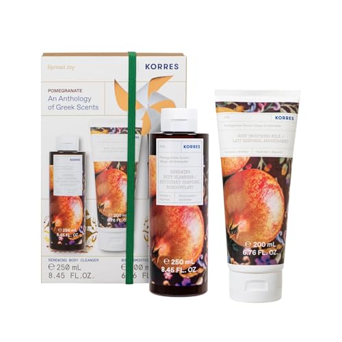 KORRES POMEGRANATE GROVE Körperpflege Geschenkset, Duft nach fruchtigem, saftigem Granatapfel, Vorteilsset für Damen und Herren, Duschgel 250ml und Bodymilk 200ml, vegan von KORRES