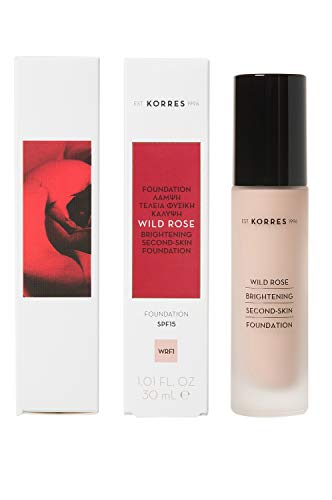 KORRES Wild Rose Foundation WRF1, mit Wildrosenöl, Make-Up für einen frischen, jungen & makellosen Teint, vegan, 30 ml von KORRES