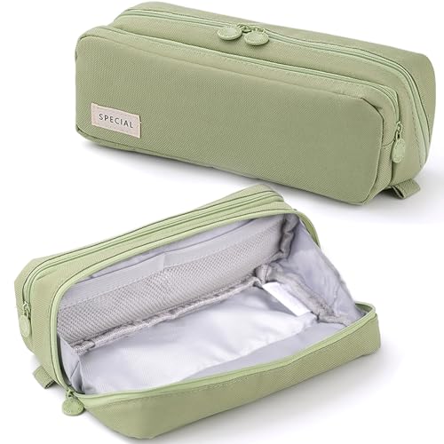 KORSEEN Federmäppchen Große Kapazität Mäppchen mit erweiterbaren großen Fächern Doppel-Reißverschluss Grün Federtasche Organizer Tasche Schule Büro Ästhetisch Supplies für Mädchen Jungen Erwachsene von KORSEEN