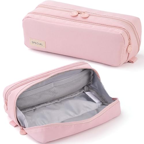 KORSEEN Federmäppchen Große Kapazität Mäppchen mit erweiterbaren großen Fächern Doppel-Reißverschluss Rosa Federtasche Organizer Tasche Schule Büro Ästhetisch Supplies für Mädchen Jungen Erwachsene von KORSEEN