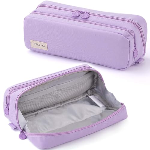 Federmäppchen Große Kapazität Mäppchen mit erweiterbaren großen Fächern Doppel-Reißverschluss Violett Federtasche Organizer Tasche Schule Büro Ästhetisch Supplies für Mädchen Jungen Erwachsene von KORSEEN