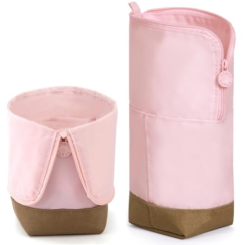KORSEEN Faltbar Stehend Federmäppen, Mäppchen Große Kapazität, Rosa Pencil Pouch Organizer Tasche Schule Büro Äesthetic Supplies für Mädchen Jungen Erwachsene Männer und Frauen 2-in-1 Standmäppchen von KORSEEN